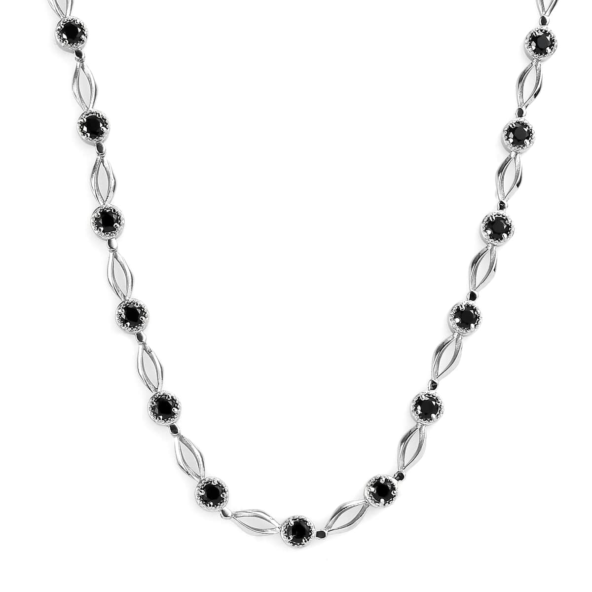 Thai Black Spinel Necklace 18 Inches in Stainless Steel 3.00 ctw image number 0
