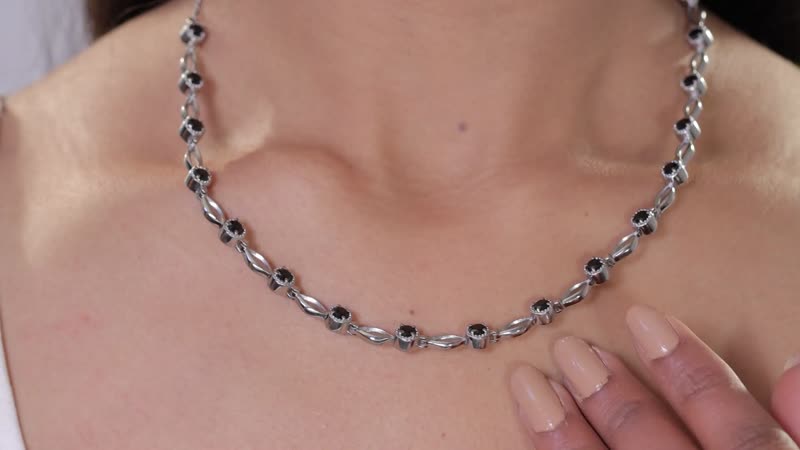 Thai Black Spinel Necklace 18 Inches in Stainless Steel 3.00 ctw