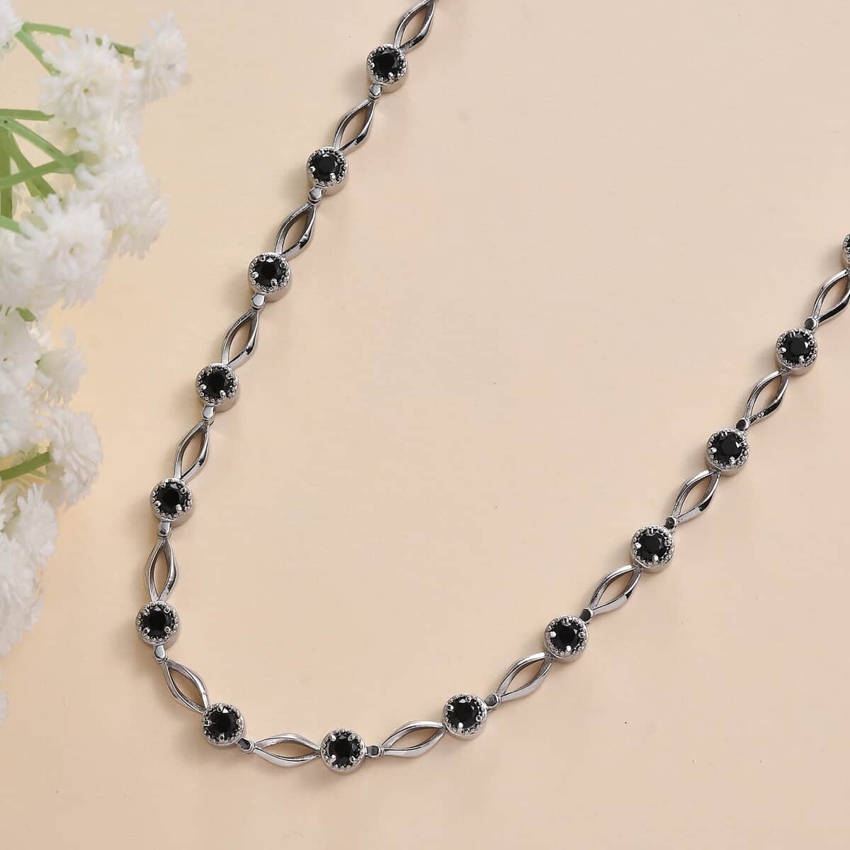 Thai Black Spinel Necklace 18 Inches in Stainless Steel 3.00 ctw image number 1