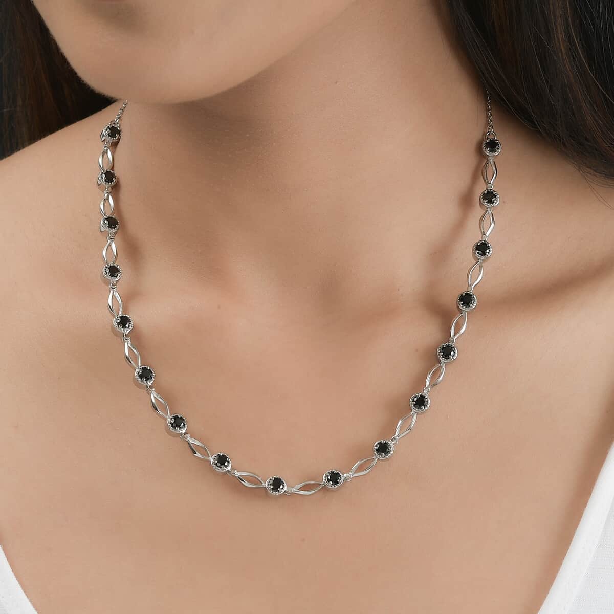 Thai Black Spinel Necklace 18 Inches in Stainless Steel 3.00 ctw image number 2