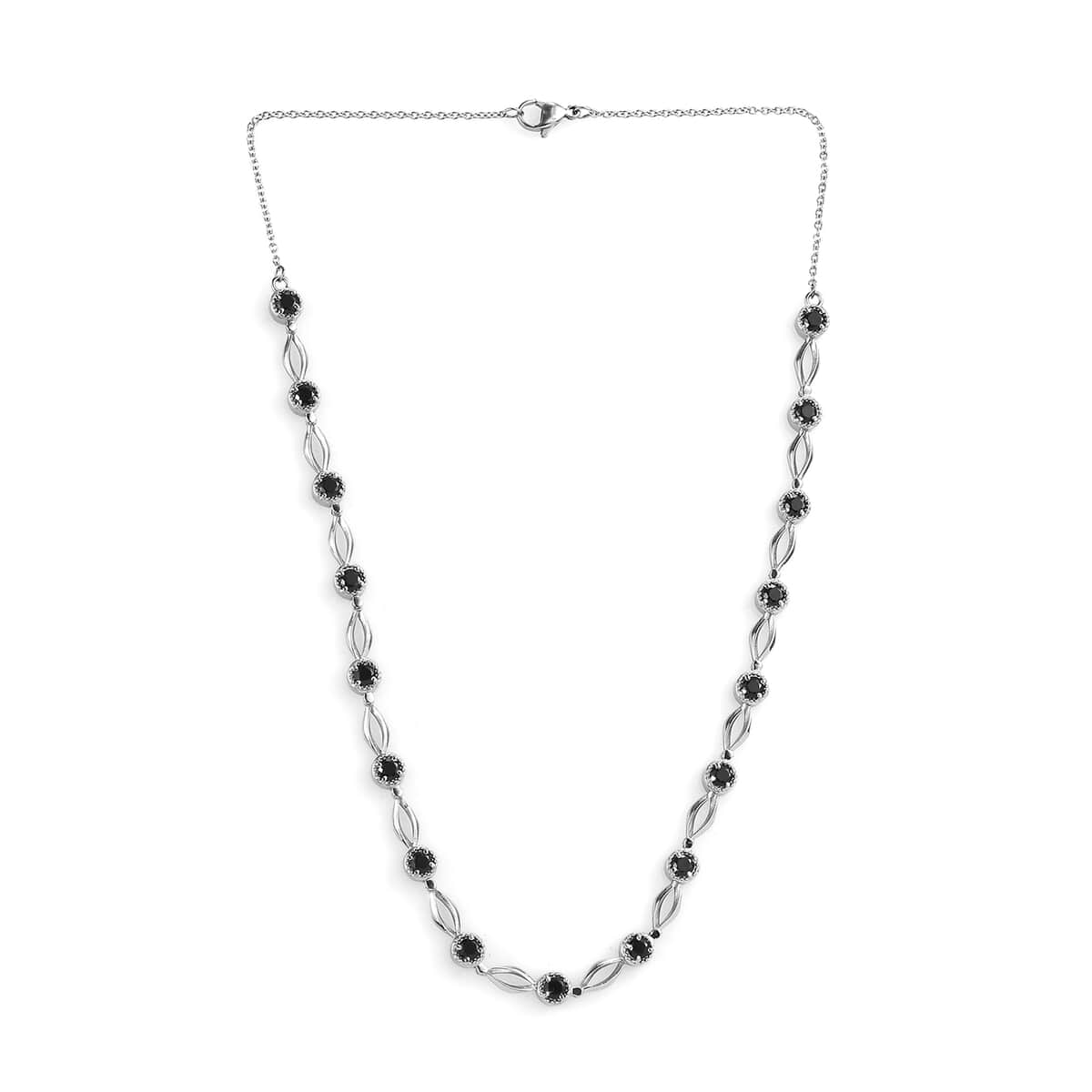 Thai Black Spinel Necklace 18 Inches in Stainless Steel 3.00 ctw image number 3