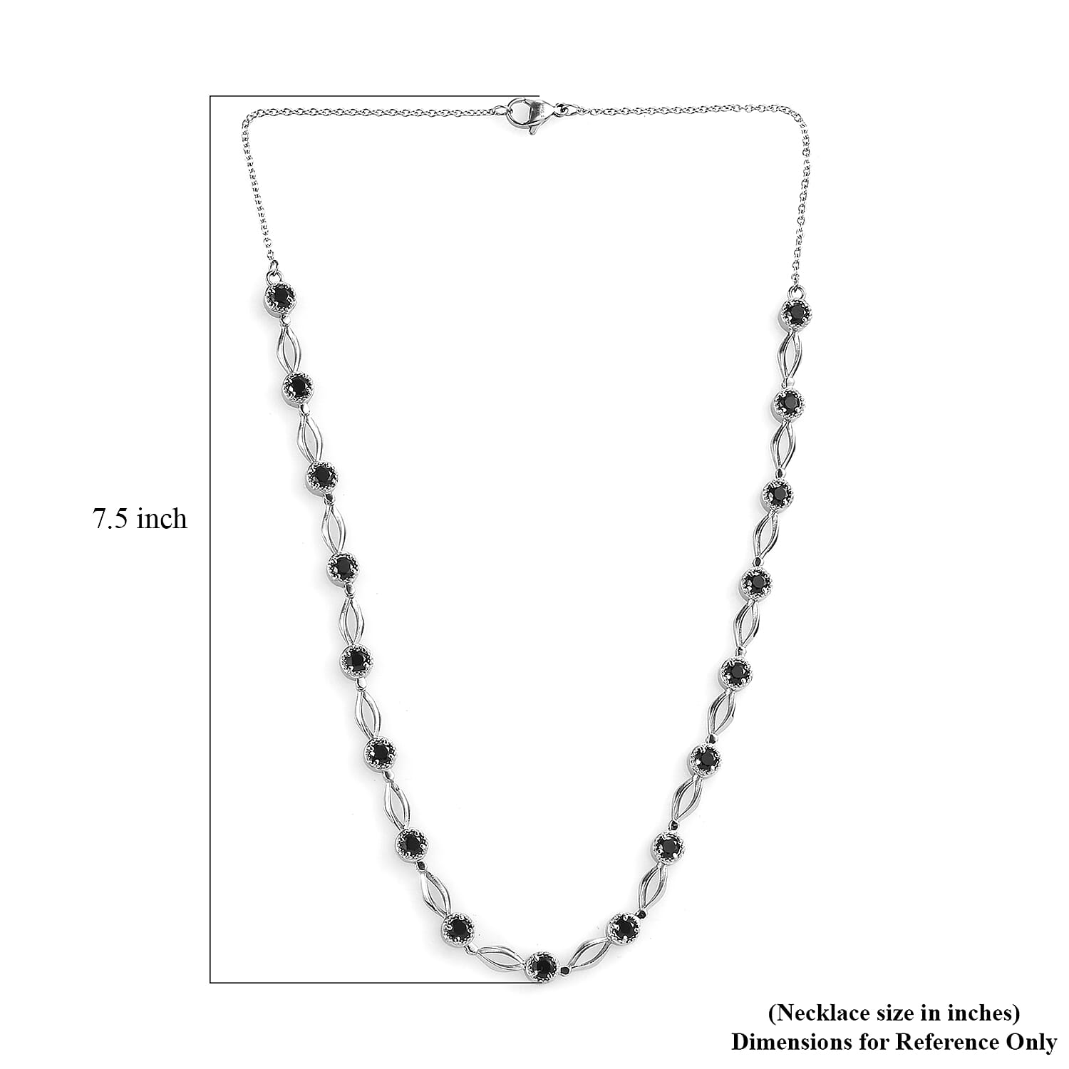 Thai Black Spinel Necklace 18 Inches in Stainless Steel 3.00 ctw