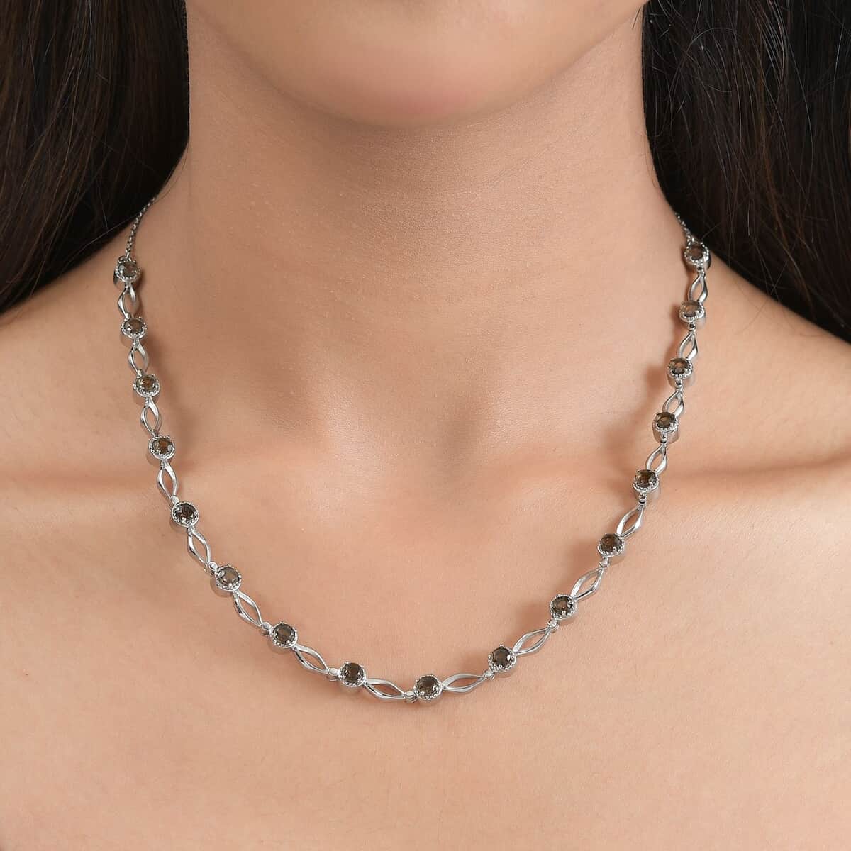 Brazilian Smoky Quartz Necklace 18 Inches in Stainless Steel 4.50 ctw image number 2