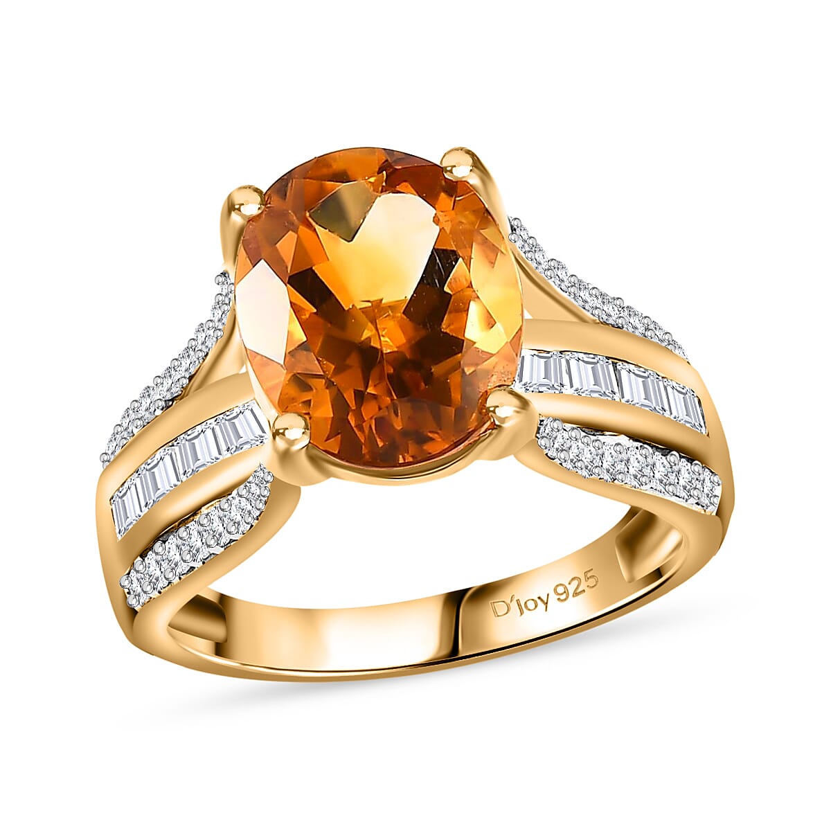 Serra Gaucha Citrine, White Zircon Ring in Vermeil YG Over Sterling Silver (Size 10.0) 4.25 ctw