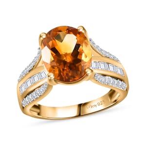 Doorbuster Serra Gaucha Citrine and White Zircon Ring in Vermeil Yellow Gold Over Sterling Silver (Size 6.0) 4.25 ctw
