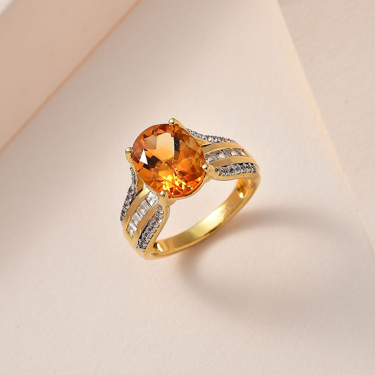 Serra Gaucha Citrine and White Zircon Ring in Vermeil Yellow Gold Over Sterling Silver (Size 6.0) 4.25 ctw image number 1