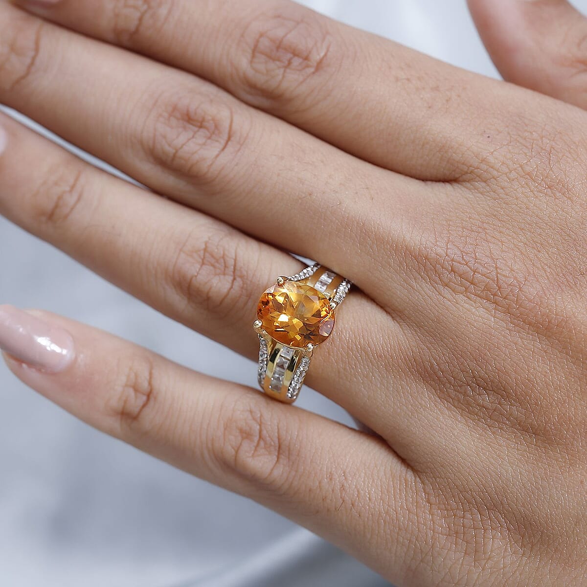 Serra Gaucha Citrine and White Zircon Ring in Vermeil Yellow Gold Over Sterling Silver (Size 6.0) 4.25 ctw image number 2