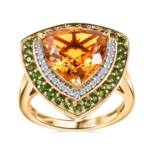 Premium Serra Gaucha Citrine and Multi Gemstone Double Halo Ring in Vermeil Yellow Gold Over Sterling Silver (Size 10.0) 5.10 ctw