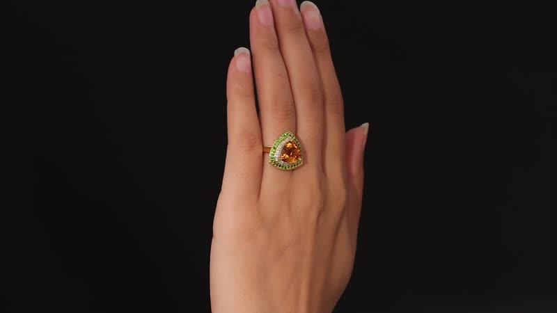 Serra Gaucha Citrine, Multi Gemstone Double Halo Ring in Vermeil YG Over Sterling Silver (Size 10.0) 5.10 ctw