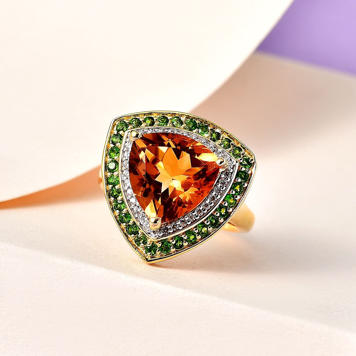 Premium Serra Gaucha Citrine and Multi Gemstone Double Halo Ring in Vermeil Yellow Gold Over Sterling Silver (Size 10.0) 5.10 ctw