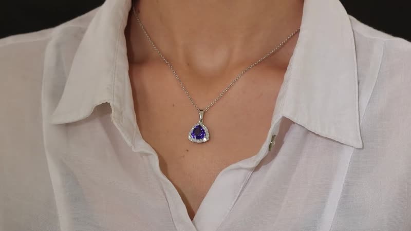 Rhapsody 950 Platinum AAAA Tanzanite and E-F VS2 Diamond Halo Pendant 4.10 ctw