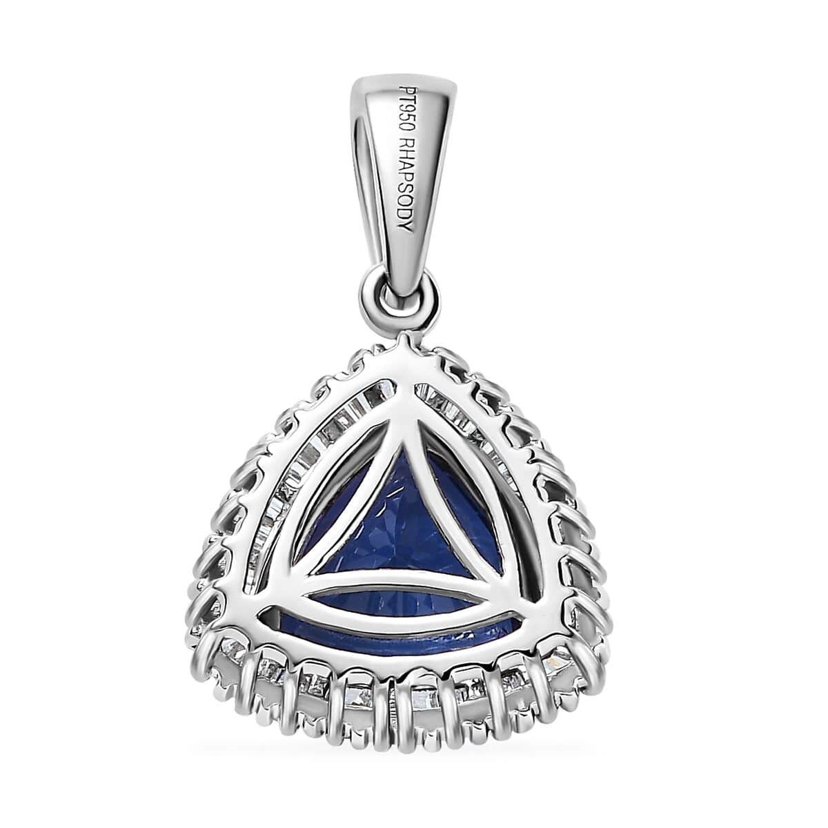 Rhapsody 950 Platinum AAAA Tanzanite and E-F VS2 Diamond Halo Pendant 4.10 ctw image number 4