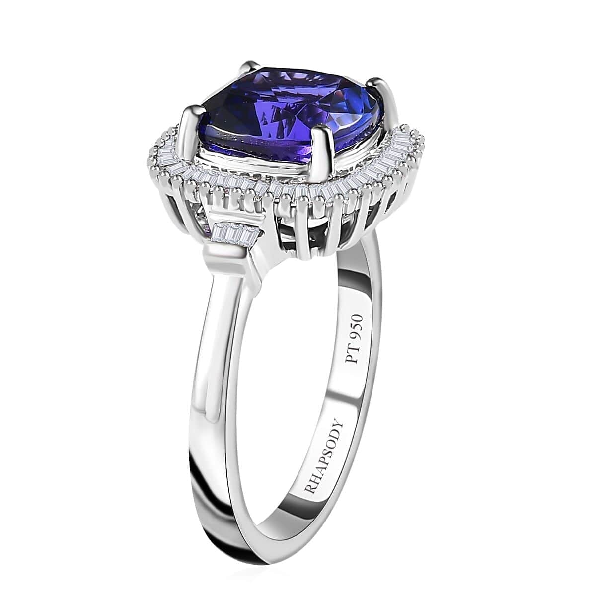 Rhapsody 950 Platinum AAAA Tanzanite and E-F VS2 Diamond Ring (Size 7.0) 6.35 Grams 4.20 ctw image number 3