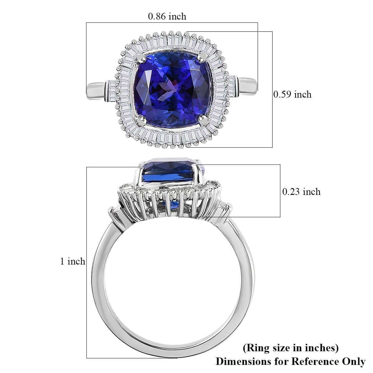 Rhapsody 950 Platinum AAAA Tanzanite and E-F VS2 Diamond Ring (Size 7.0) 6.35 Grams 4.20 ctw image number 5