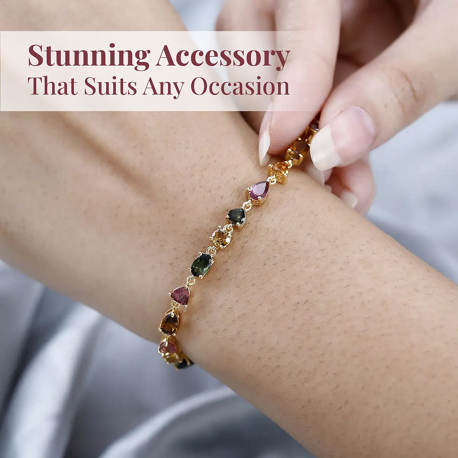 Multi-Tourmaline Link Bracelet in Vermeil Yellow Gold Over Sterling Silver (6.50 In) 6.50 ctw