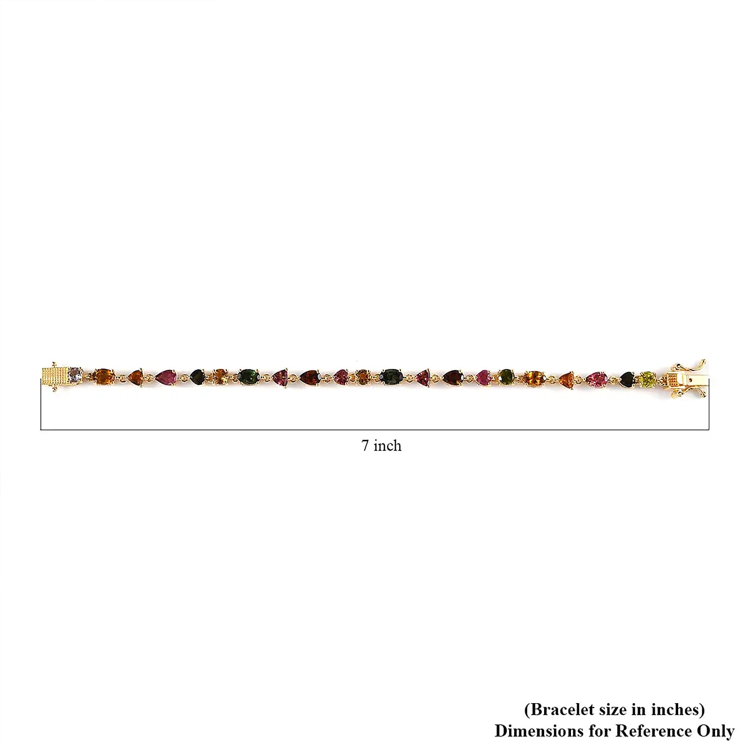 Multi-Tourmaline Link Bracelet in Vermeil Yellow Gold Over Sterling Silver (6.50 In) 6.50 ctw