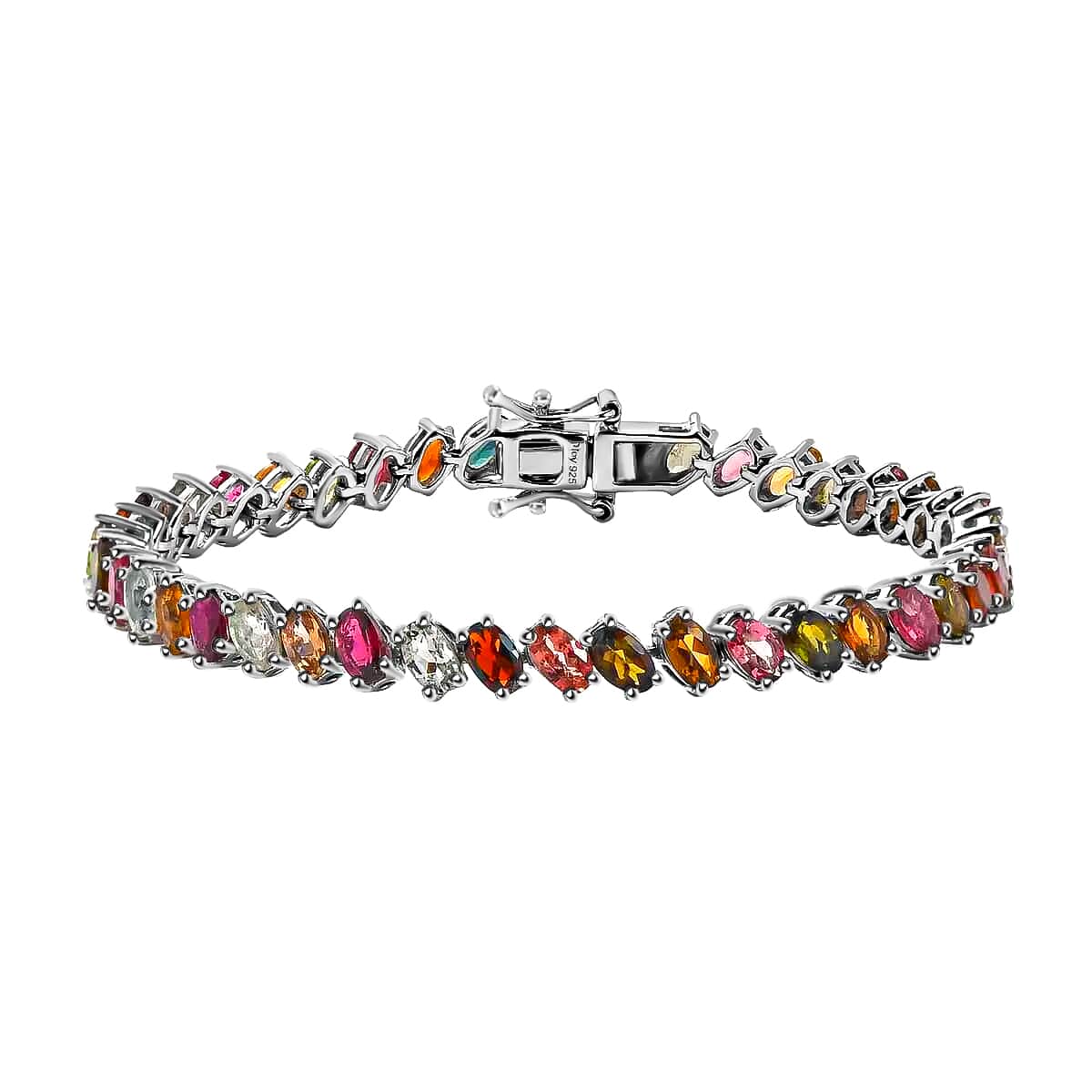 Multi-Tourmaline 10.40 ctw Tennis Bracelet, Platinum Over Sterling Silver Bracelet, Multi Tourmaline Jewelry, Colorful Bracelet, Gifts for Her (6.50 In) image number 0