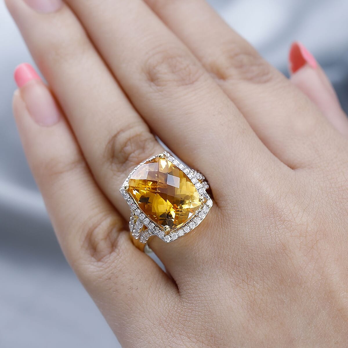 Serra Gaucha Citrine, Moissanite Ring in Vermeil YG Over Sterling Silver (Size 7.0) 10.50 ctw image number 2