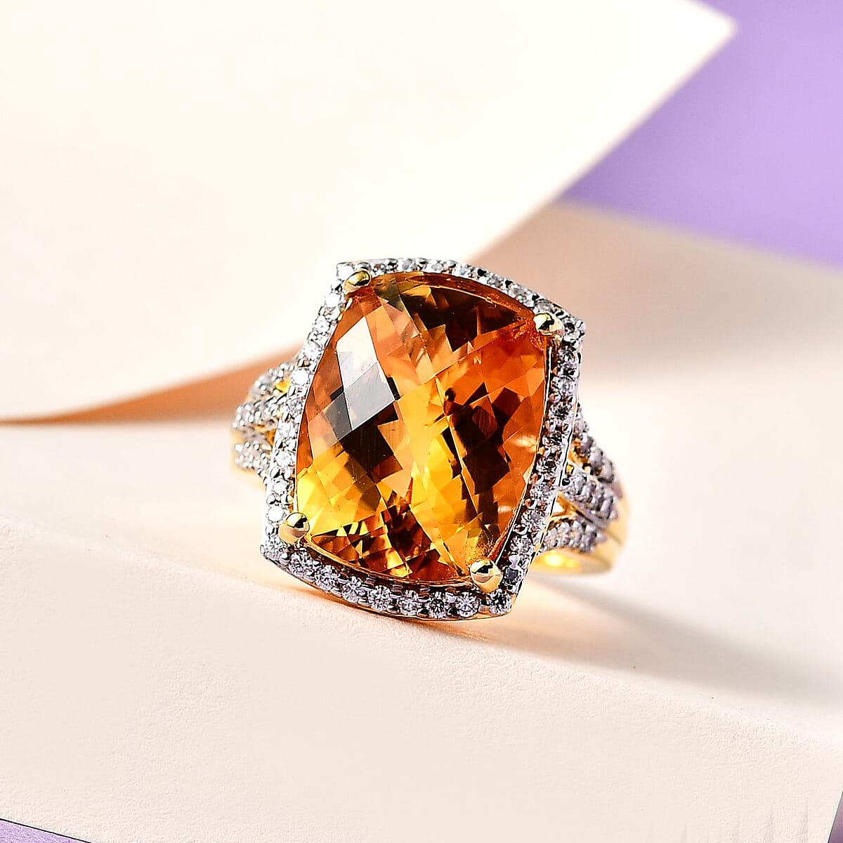 Serra Gaucha Citrine and Moissanite Ring in Vermeil Yellow Gold Over Sterling Silver (Size 8.0) 10.50 ctw image number 1