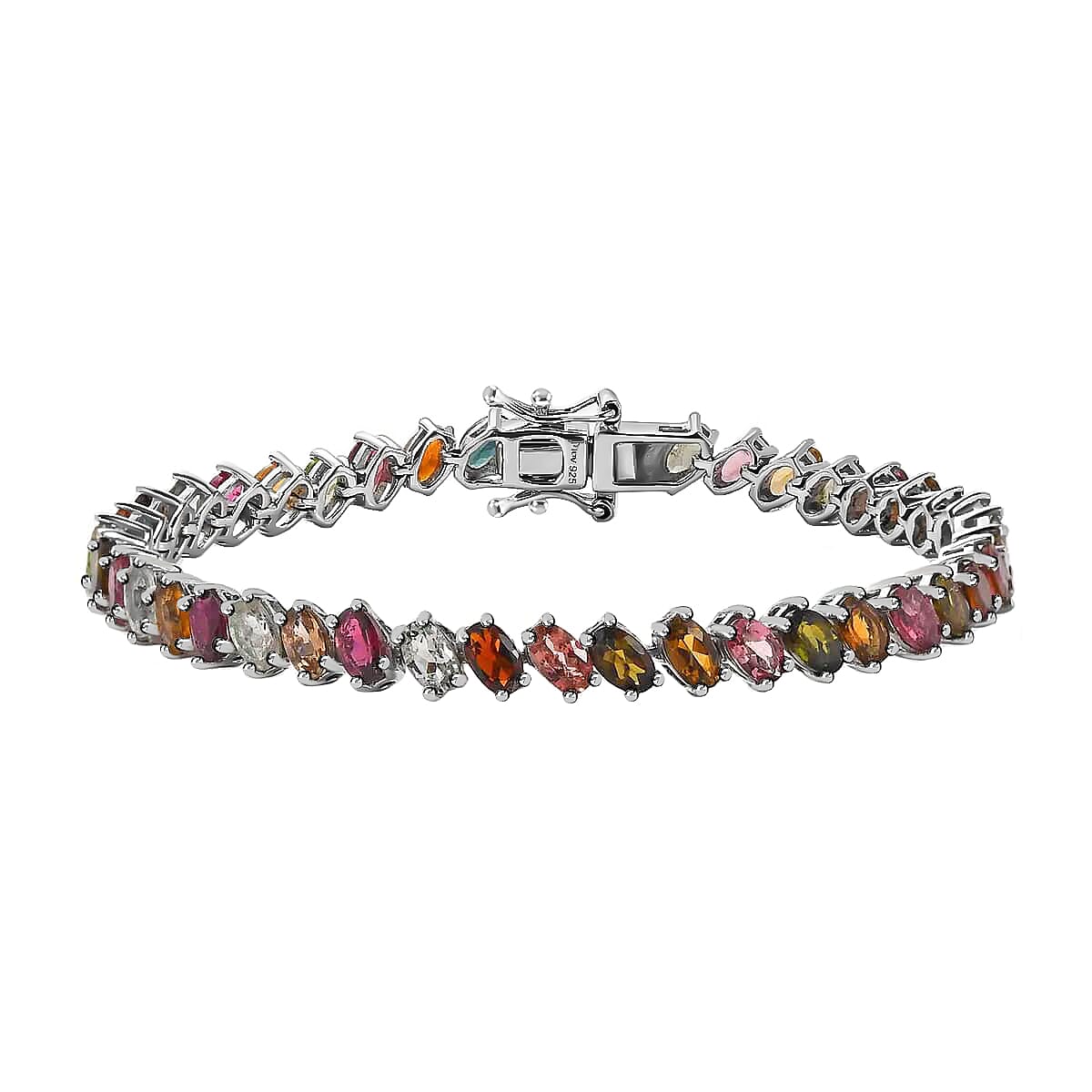 Multi-Tourmaline 11.65 ctw Tennis Bracelet, Platinum Over Sterling Silver Bracelet, Multi Tourmaline Jewelry, Colorful Bracelet, Gifts for Her (7.25 In) image number 0