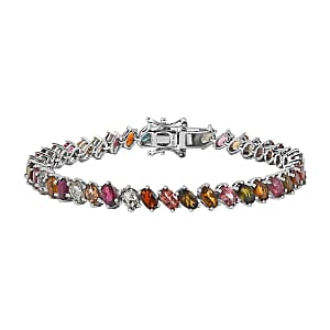Multi-Tourmaline 11.65 ctw Tennis Bracelet, Platinum Over Sterling Silver Bracelet, Multi Tourmaline Jewelry, Colorful Bracelet, Gifts for Her (7.25 In)