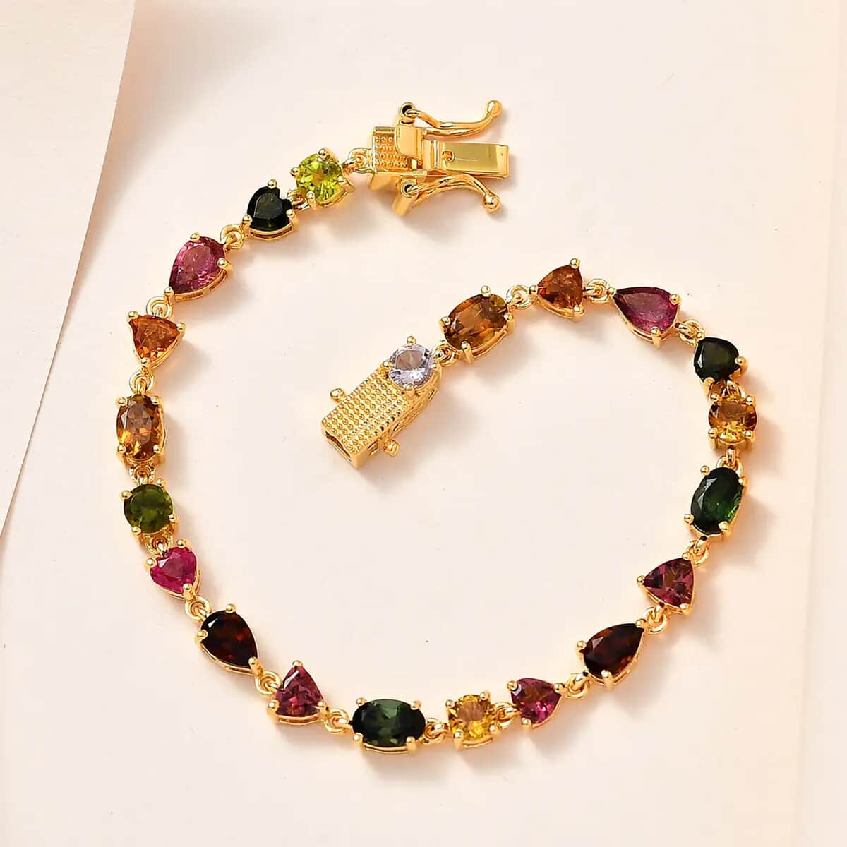 Multi-Tourmaline Link Bracelet in Vermeil Yellow Gold Over Sterling Silver (8.00 In) 8.30 ctw image number 1