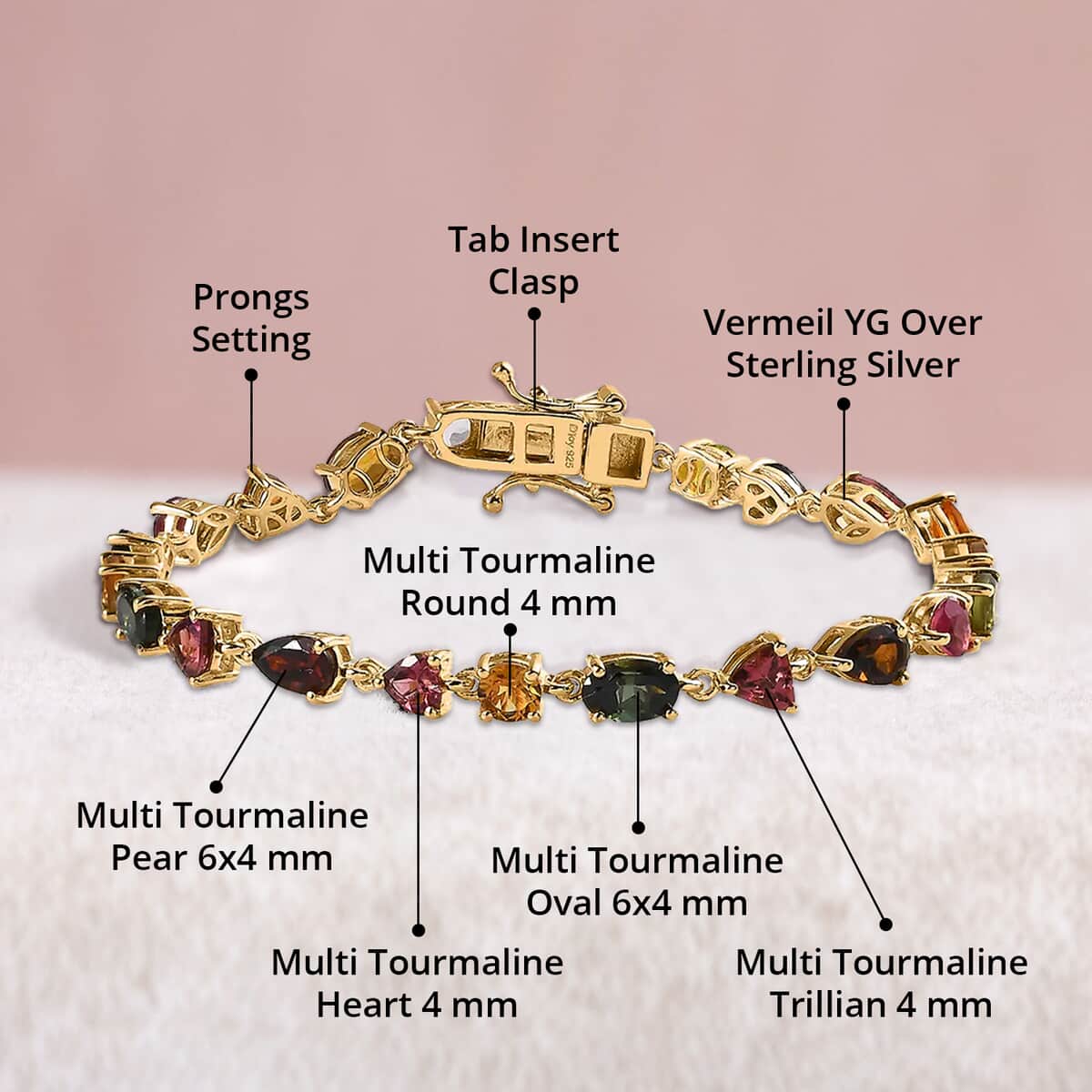 Multi-Tourmaline Link Bracelet in Vermeil Yellow Gold Over Sterling Silver (8.00 In) 8.30 ctw image number 4