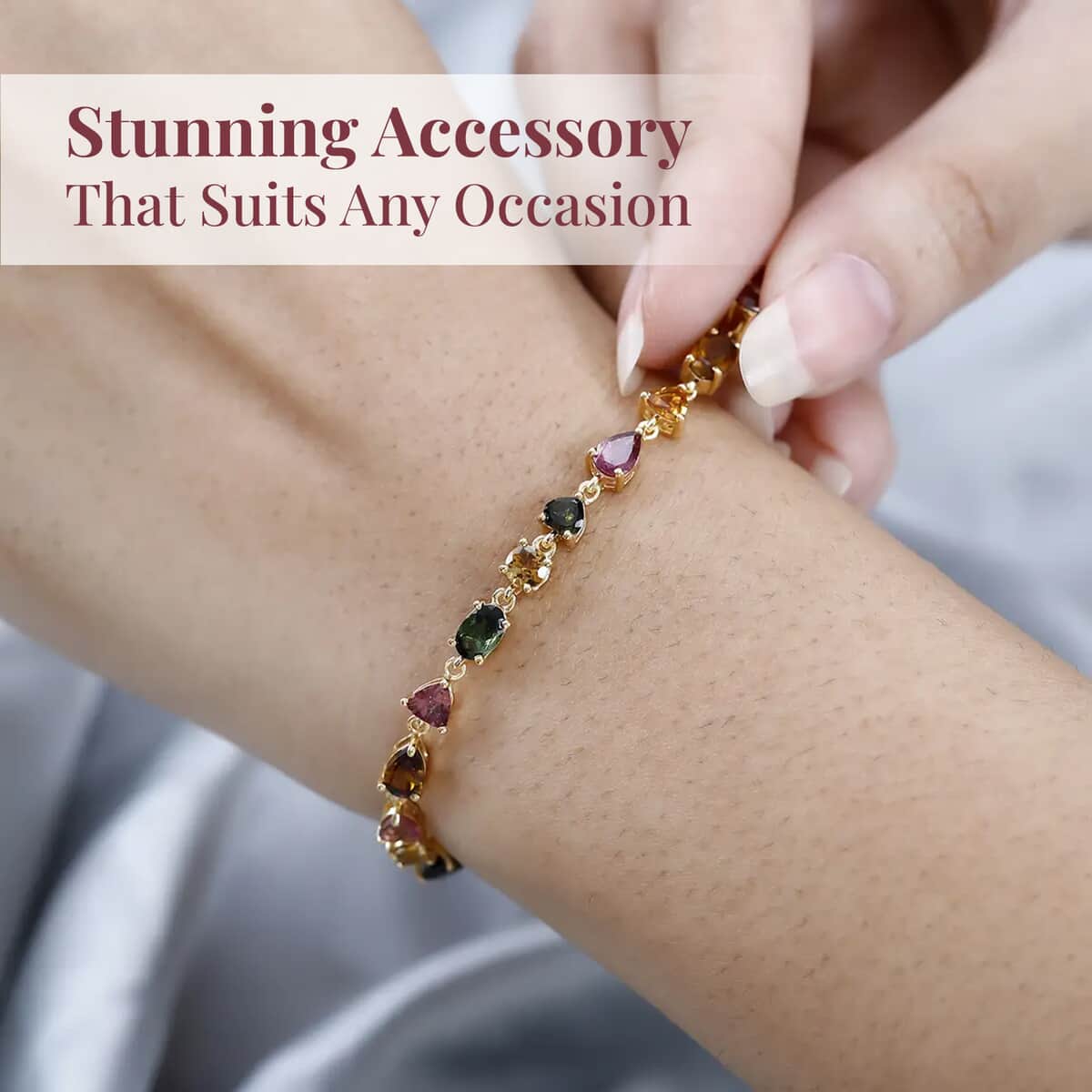 Multi-Tourmaline Link Bracelet in Vermeil Yellow Gold Over Sterling Silver (8.00 In) 8.30 ctw image number 5