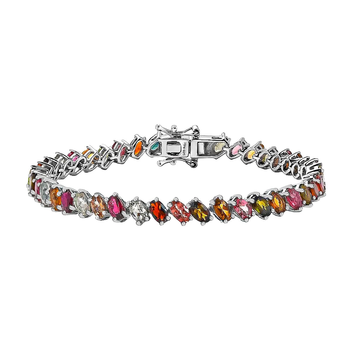 Multi-Tourmaline Tennis Bracelet, Platinum Over Sterling Silver Bracelet, Multi Tourmaline Jewelry, Colorful Bracelet, Gifts for Her (8.00 In) 12.90 ctw image number 0
