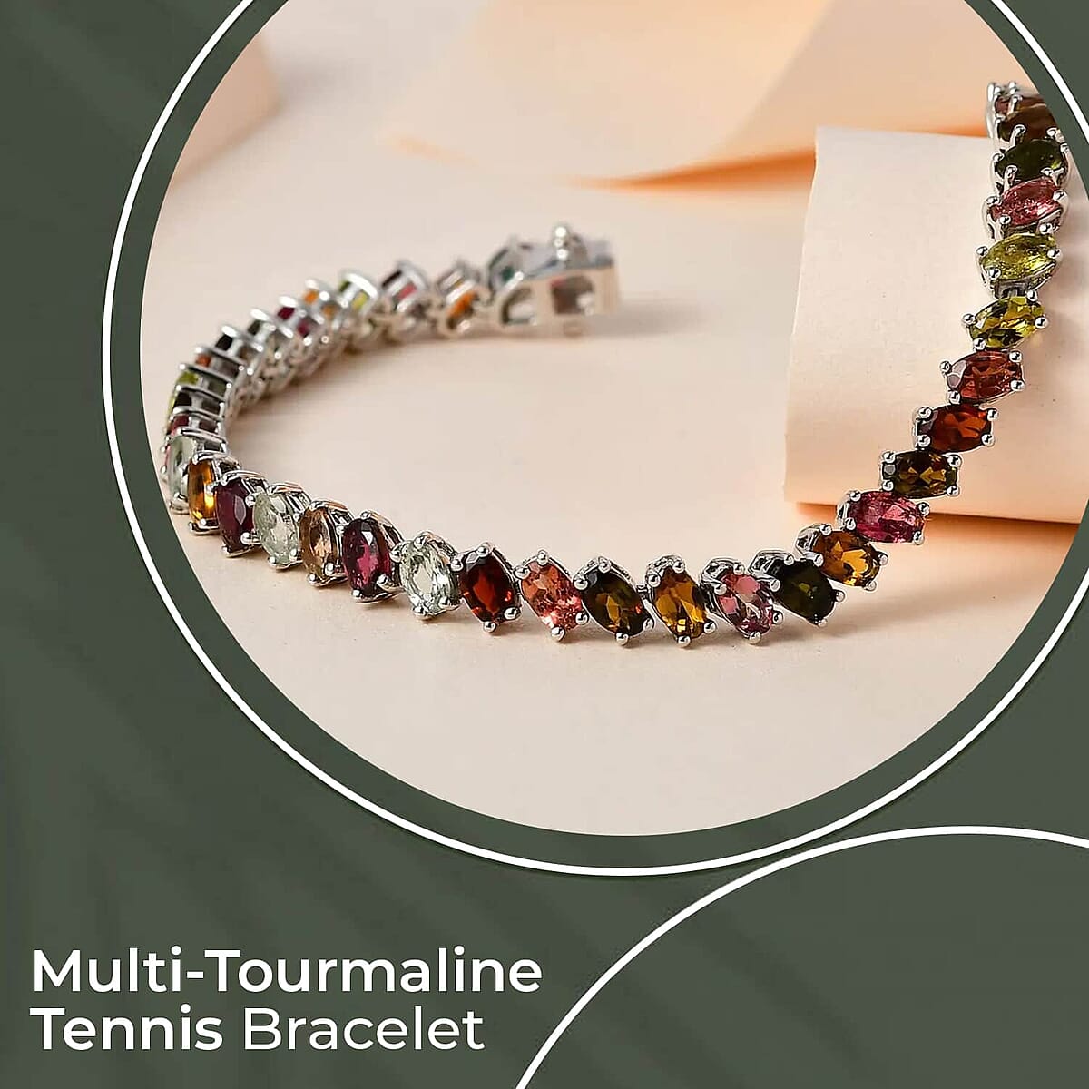 Multi-Tourmaline Tennis Bracelet, Platinum Over Sterling Silver Bracelet, Multi Tourmaline Jewelry, Colorful Bracelet, Gifts for Her (8.00 In) 12.90 ctw image number 1