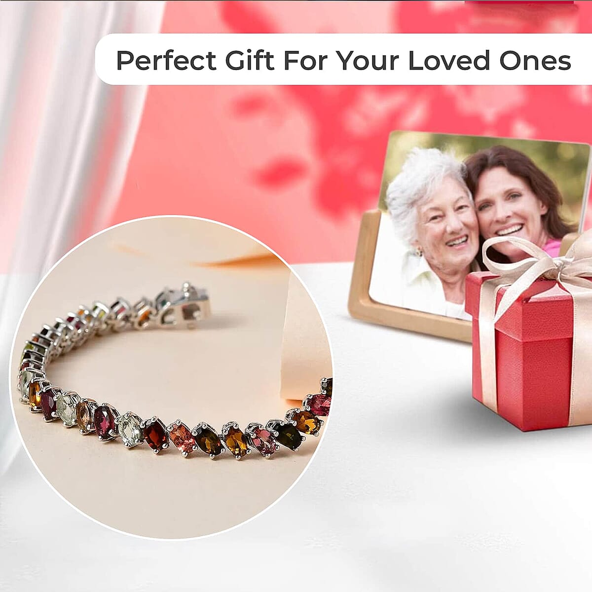 Multi-Tourmaline Tennis Bracelet, Platinum Over Sterling Silver Bracelet, Multi Tourmaline Jewelry, Colorful Bracelet, Gifts for Her (8.00 In) 12.90 ctw image number 3