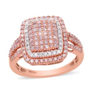 Natural Pink and White Diamond (I3) Cluster Ring in Vermeil Rose Gold Over Sterling Silver (Size 6.0) 1.00 ctw