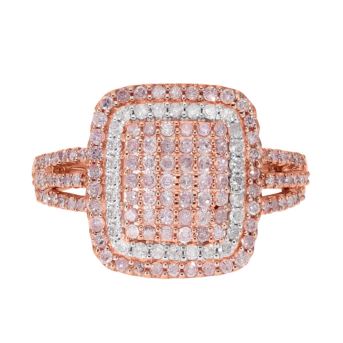 Natural Pink and White Diamond (I3) Cluster Ring in Vermeil Rose Gold Over Sterling Silver (Size 9.0) 1.00 ctw image number 2