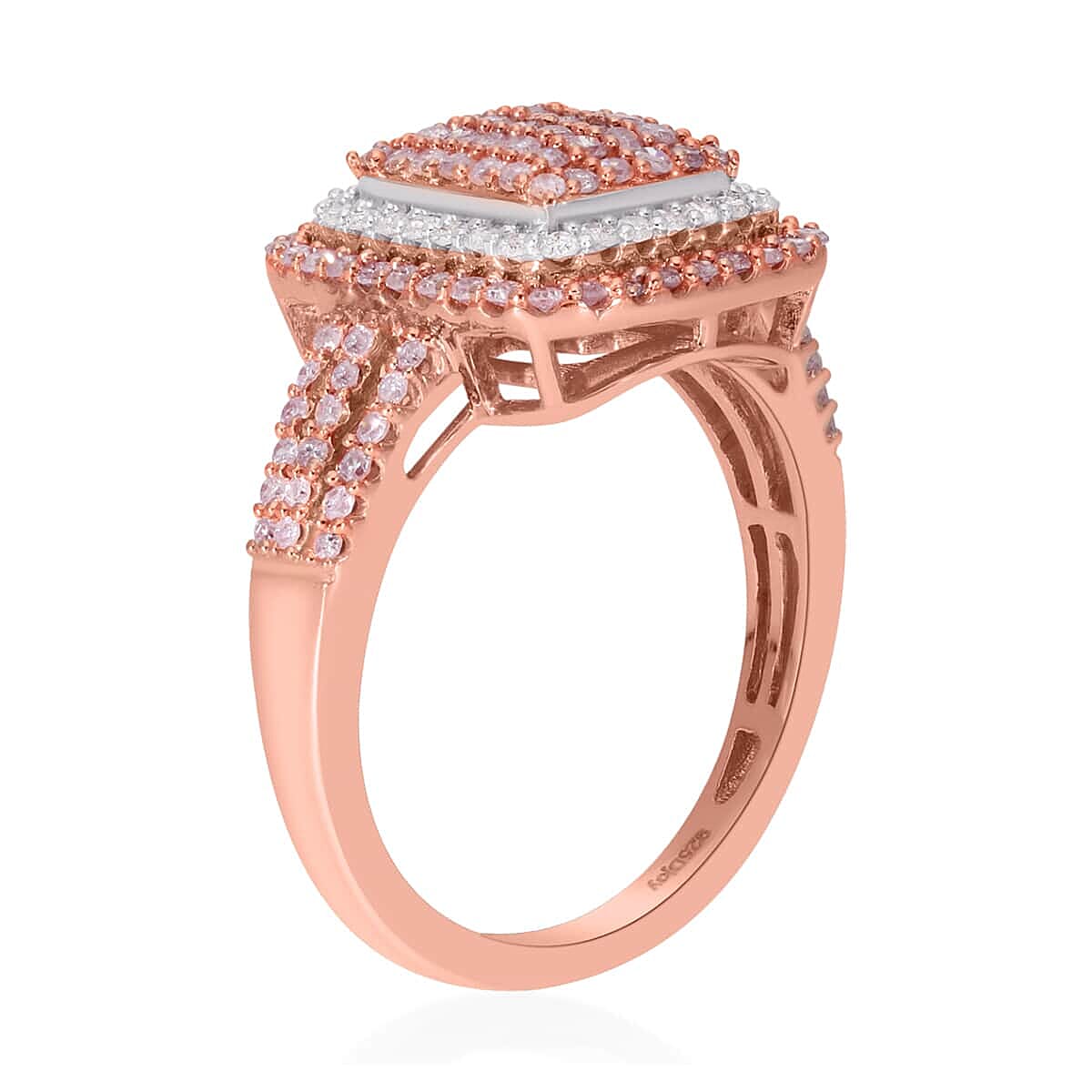 Natural Pink and White Diamond (I3) Cluster Ring in Vermeil Rose Gold Over Sterling Silver (Size 9.0) 1.00 ctw image number 3