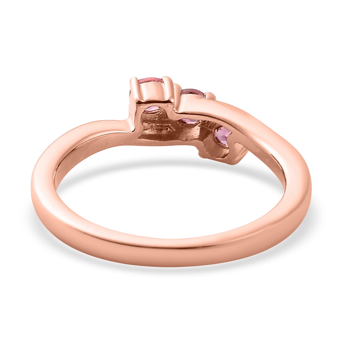 Premium Natural Calabar Pink Tourmaline Bypass 3 Stone Ring in Vermeil Rose Gold Over Sterling Silver (Size 10.0) 0.35 ctw