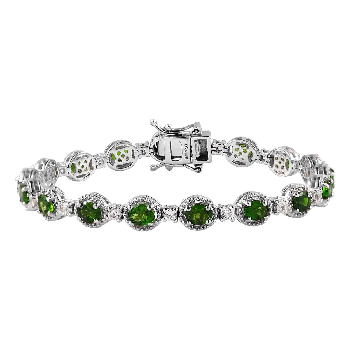 Chrome Diopside and White Zircon Bracelet in Platinum Over Sterling Silver (7.25 In) 8.40 ctw image number 0