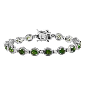 Chrome Diopside and White Zircon Bracelet in Platinum Over Sterling Silver (7.25 In) 8.40 ctw