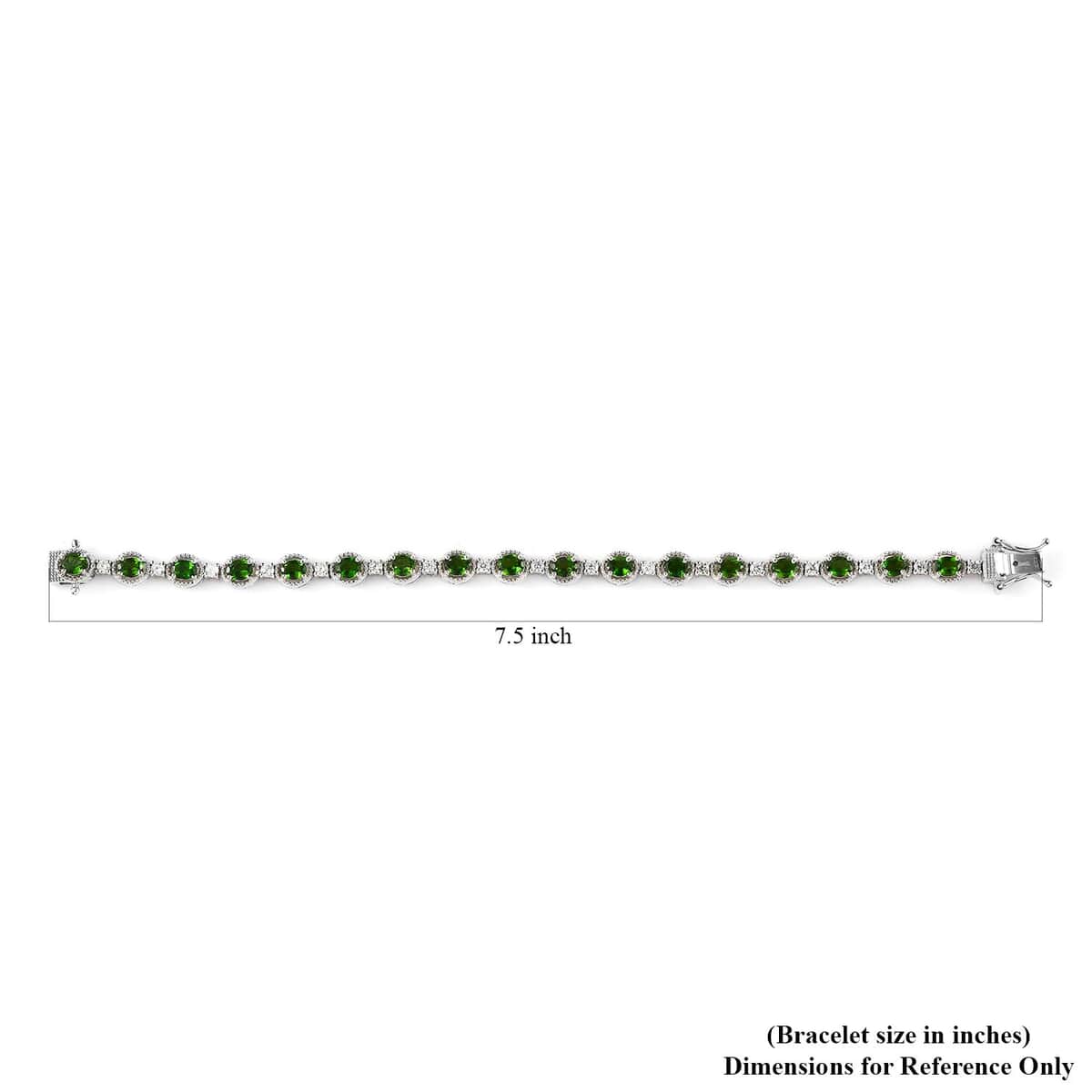 Chrome Diopside and White Zircon Bracelet in Platinum Over Sterling Silver (7.25 In) 8.40 ctw image number 4
