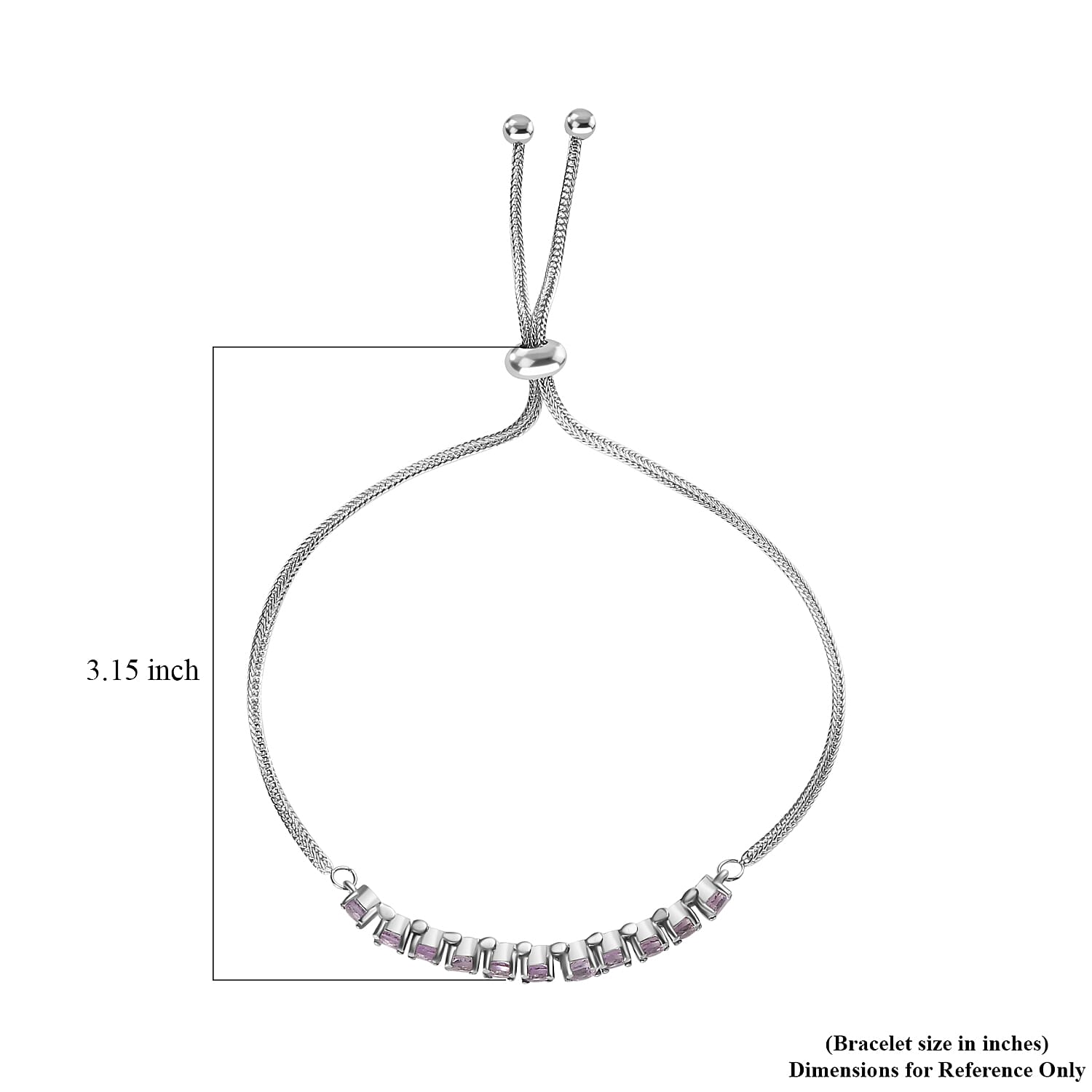 Rose De France Amethyst Bolo Bracelet in Stainless Steel (10.50 In) 2.75 ctw