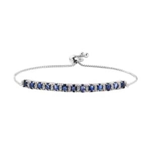 Kanchanaburi Blue Sapphire and White Zircon Bolo Bracelet in Platinum Over Sterling Silver 2.65 ctw