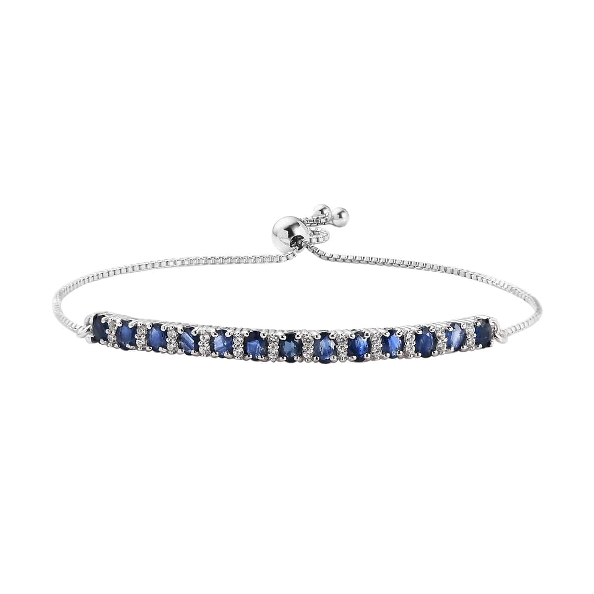 Kanchanaburi Blue Sapphire and White Zircon Bolo Bracelet in Platinum Over Sterling Silver 2.65 ctw image number 0