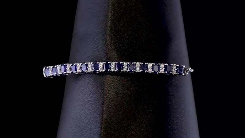 Kanchanaburi Blue Sapphire and White Zircon Bolo Bracelet in Platinum Over Sterling Silver 2.65 ctw