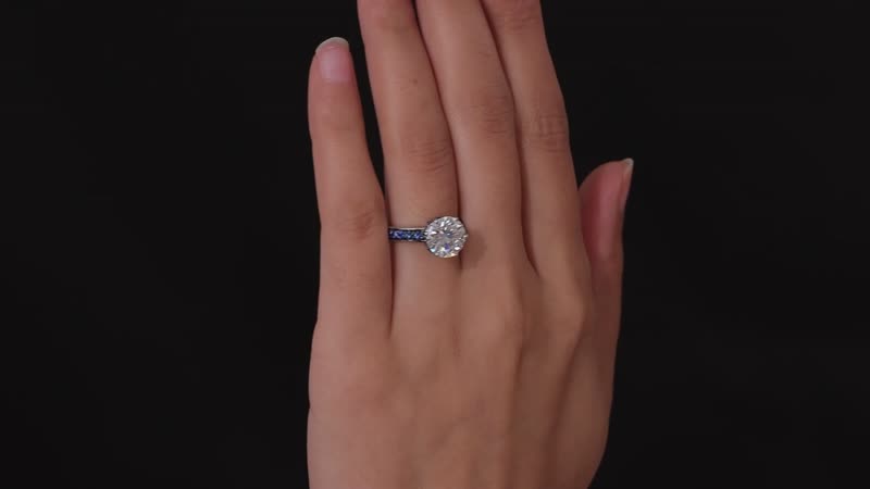Doorbuster Moissanite and Blue Sapphire Ring in Platinum Over Sterling Silver (Size 10.0) 5.25 ctw