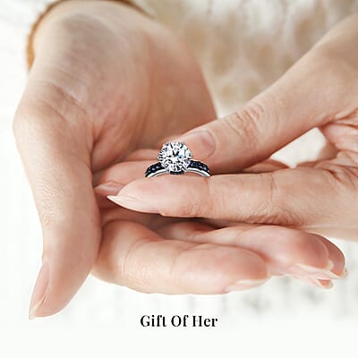 Heart & Arrow Cut Moissanite and Blue Sapphire 4.50 ctw Ring, Platinum Over Sterling Silver Ring, Moissanite Jewelry (Size 10)