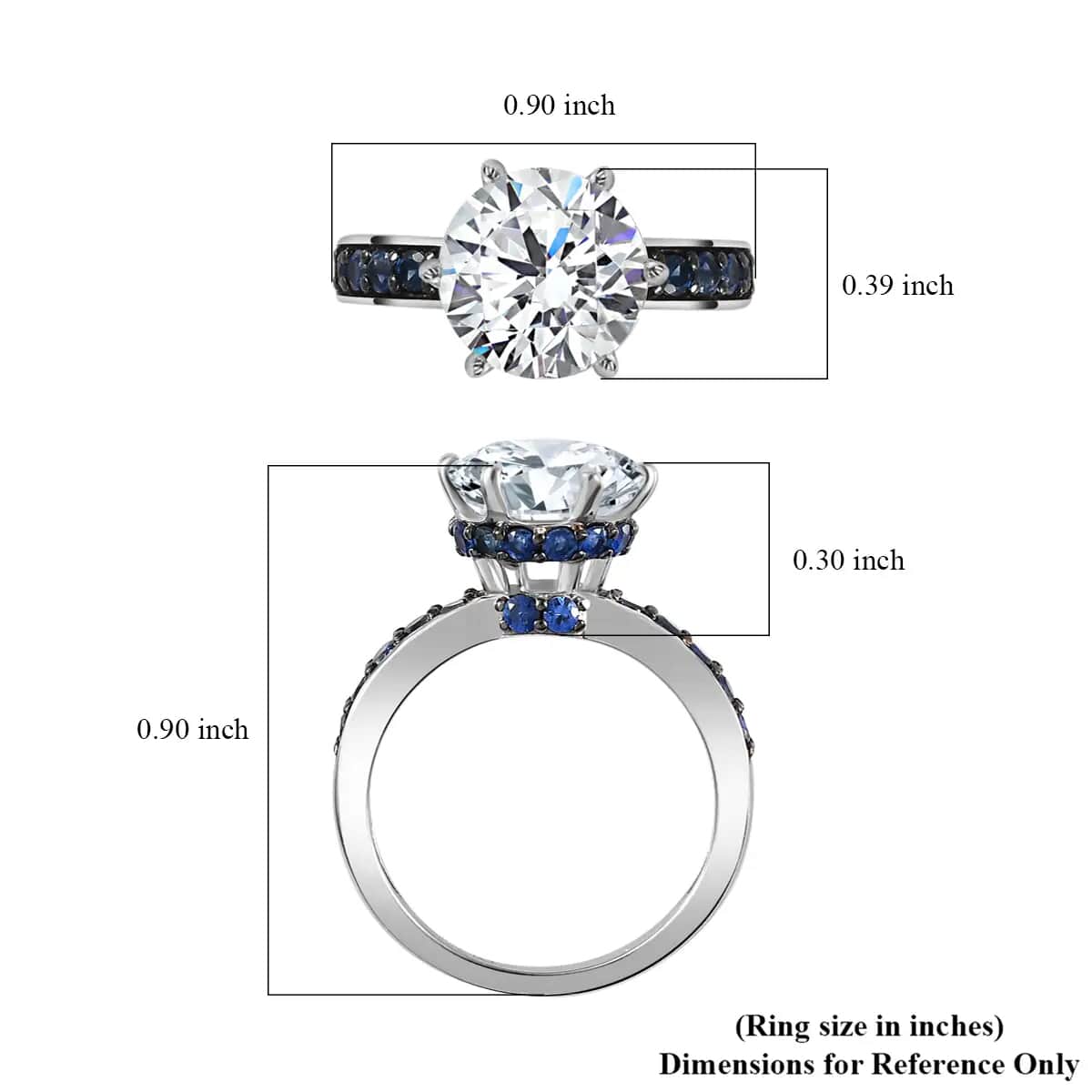 Heart and Arrow Cut Moissanite Ring, Blue Sapphire Accent Ring, Platinum Over Sterling Silver Ring, Moissanite Jewelry 5.25 ctw (Size 10.0) image number 6