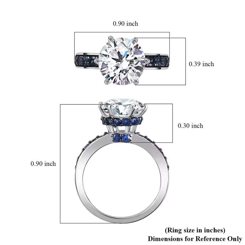 Heart & Arrow Cut Moissanite and Blue Sapphire 4.50 ctw Ring, Platinum Over Sterling Silver Ring, Moissanite Jewelry (Size 10)
