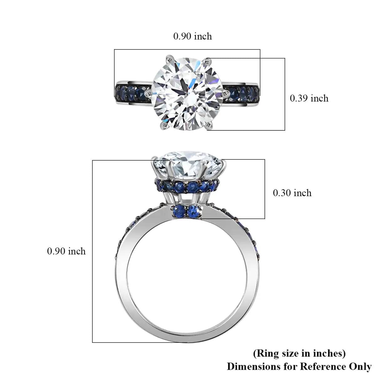 Heart & Arrow Cut Moissanite and Blue Sapphire 4.50 ctw Ring, Platinum Over Sterling Silver Ring, Moissanite Jewelry (Size 5) image number 6