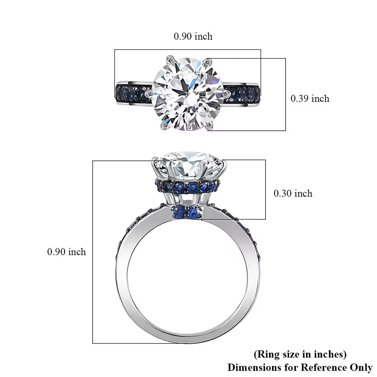 Heart & Arrow Cut Moissanite and Blue Sapphire 4.50 ctw Ring, Platinum Over Sterling Silver Ring, Moissanite Jewelry (Size 6) image number 7