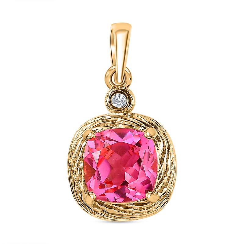 Sunset Quartz and White Zircon 4.02 ctw Pendant in 18K Vermeil Yellow Gold Over Sterling Silver
