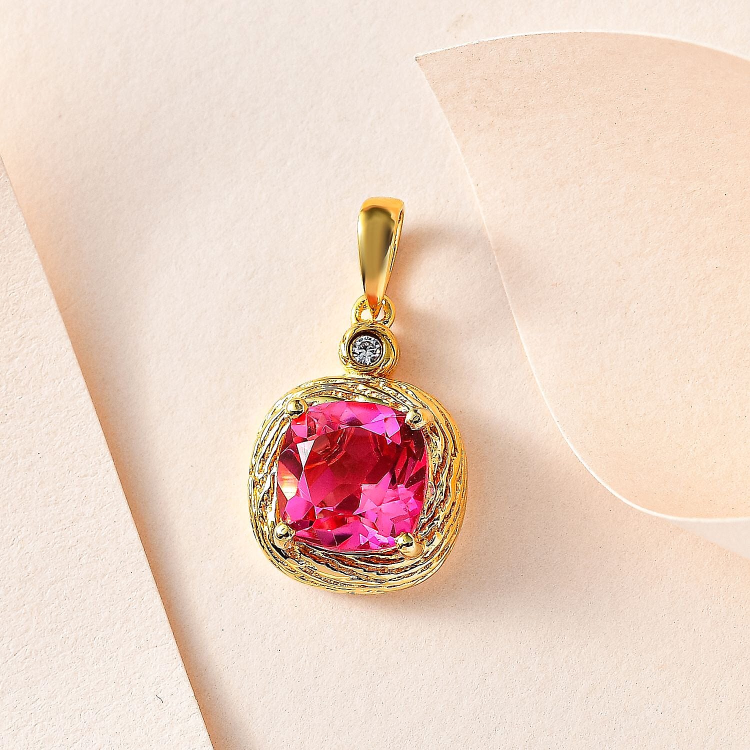 Sunset Quartz and White Zircon 4.02 ctw Pendant in 18K Vermeil Yellow Gold Over Sterling Silver